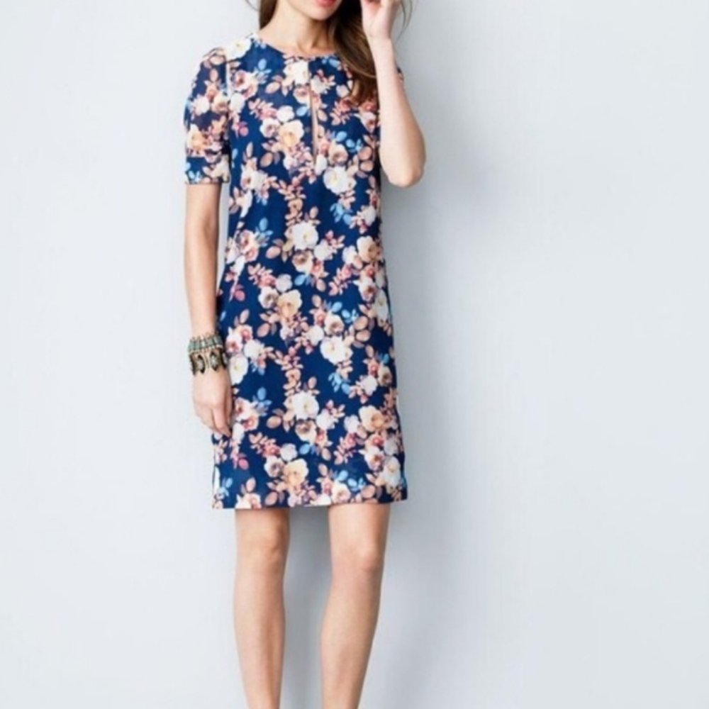 J. Crew Navy Floral Silk Dress